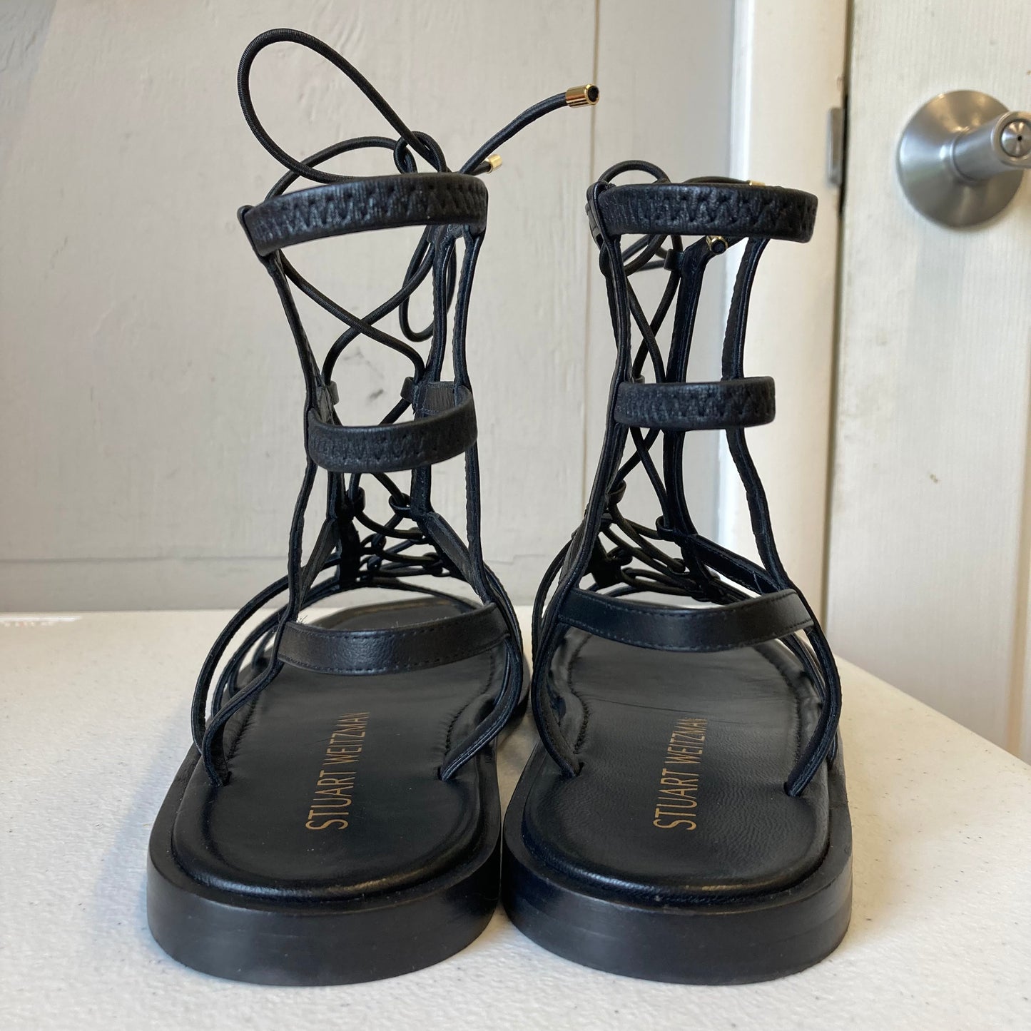 Sandals Designer By Stuart Weitzman In Black, Size:8