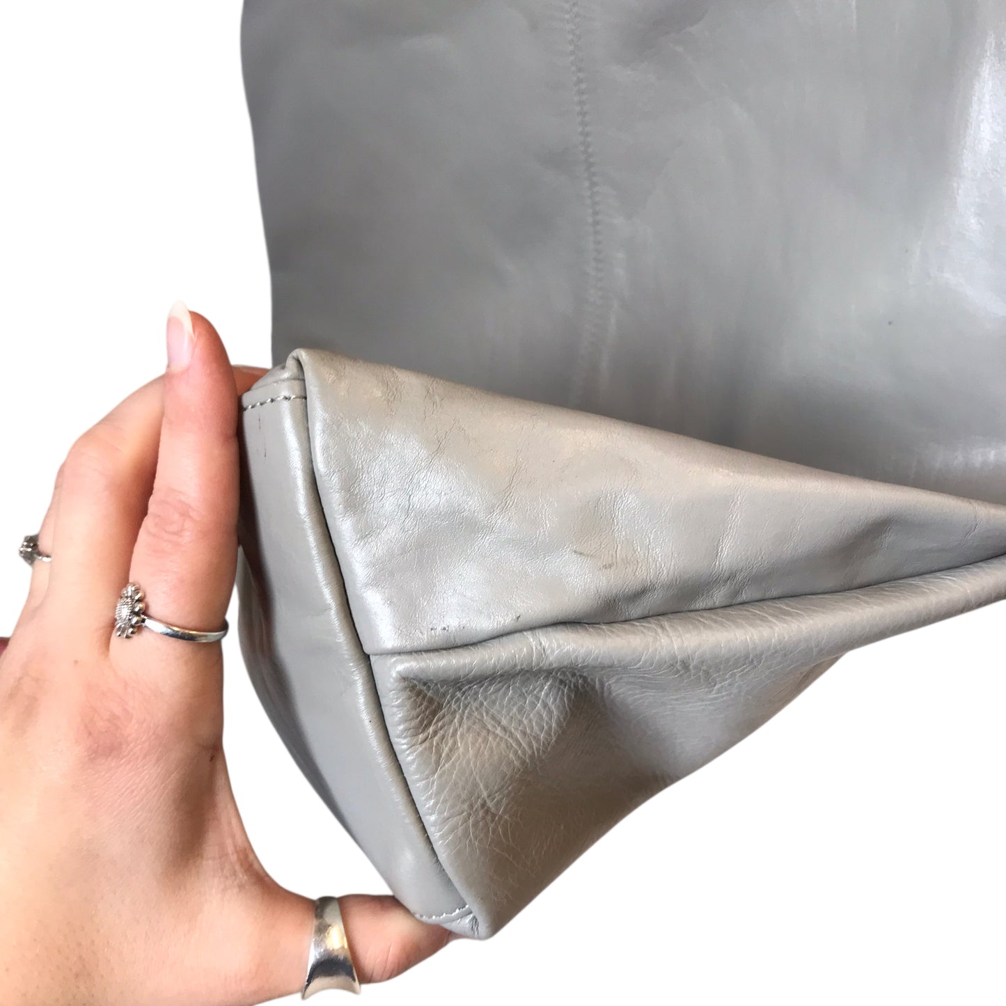 Handbag Leather By Latico In Grey, Size:Large