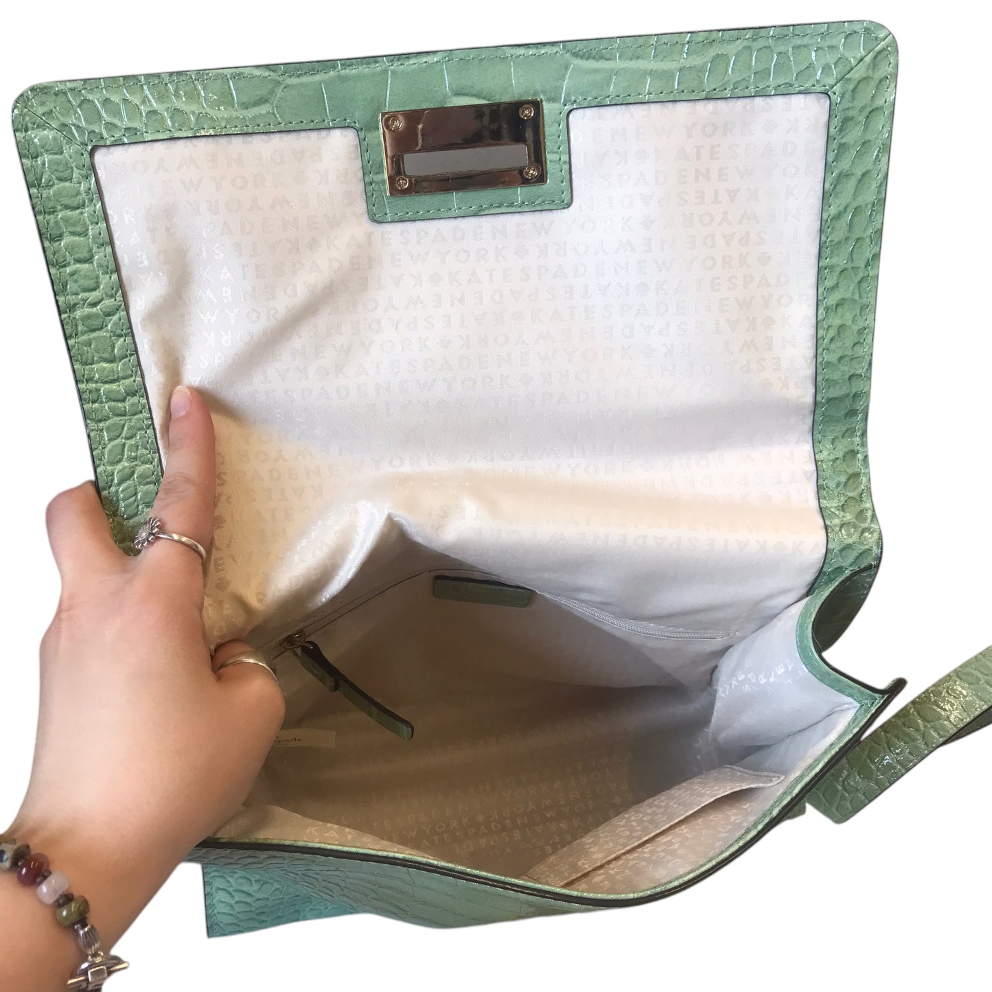 Handbag Designer By Kate Spade In Green, Size:Medium