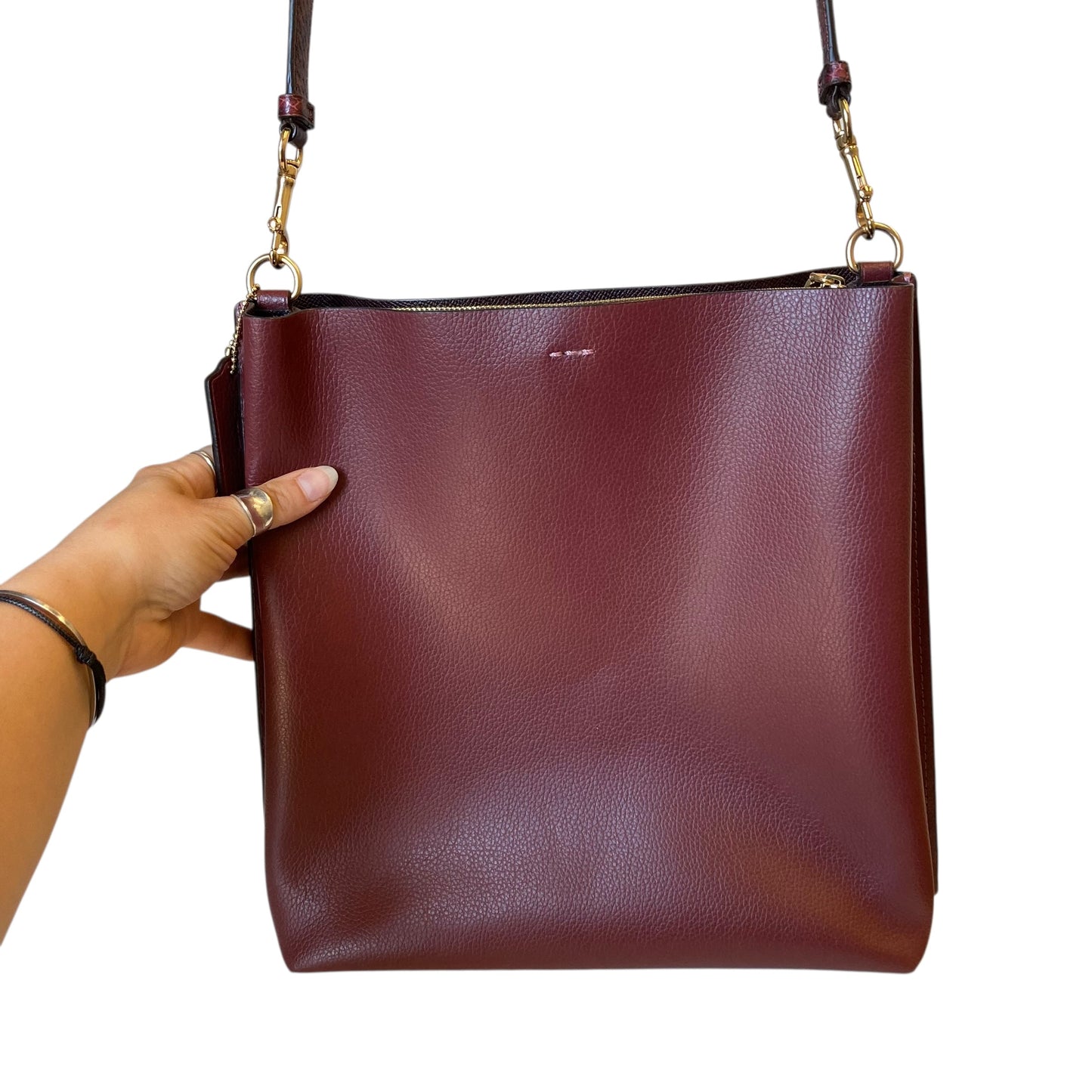 Handbag Designer By Coach In Maroon, Size:Medium