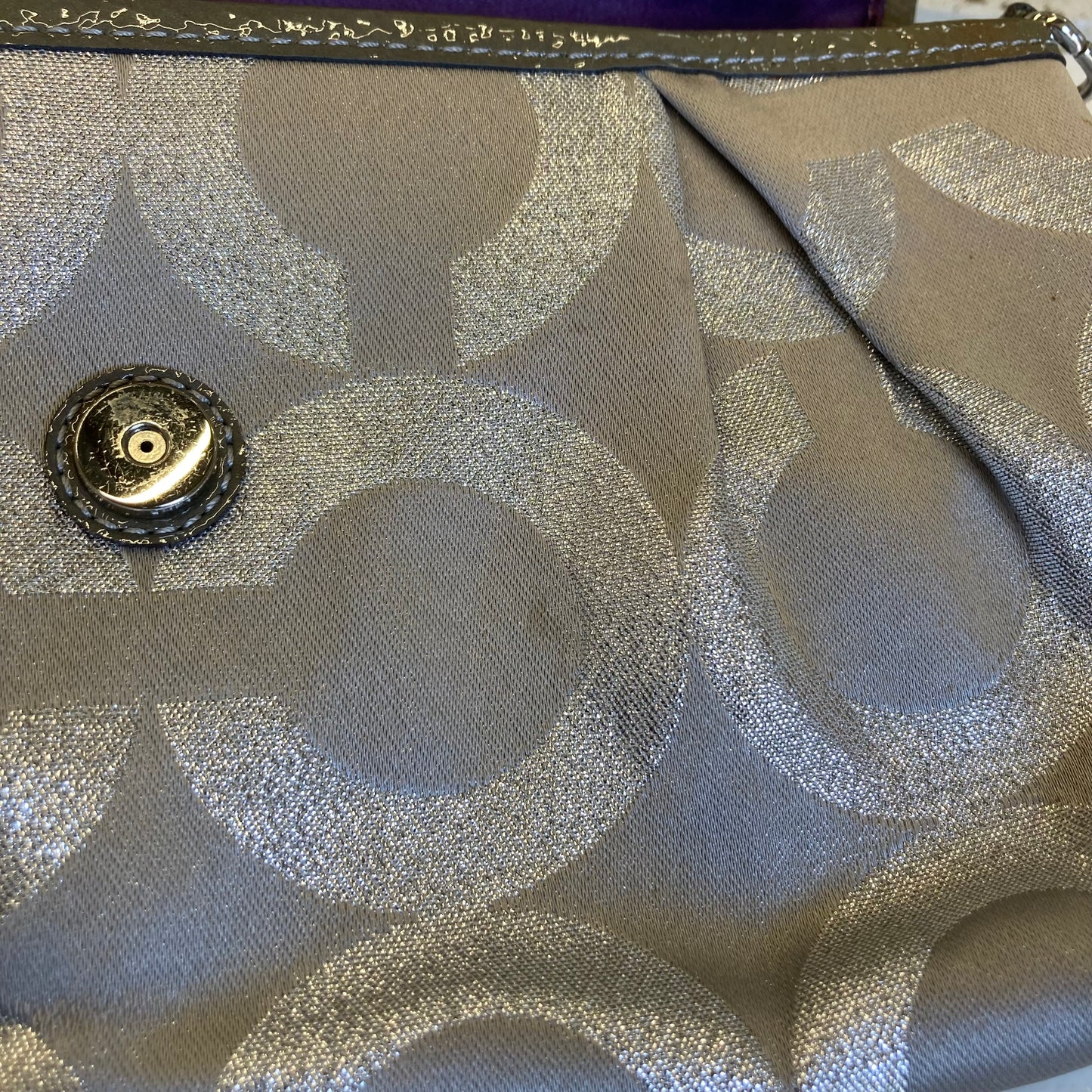 Handbag Designer By Coach In Silver, Size:Small
