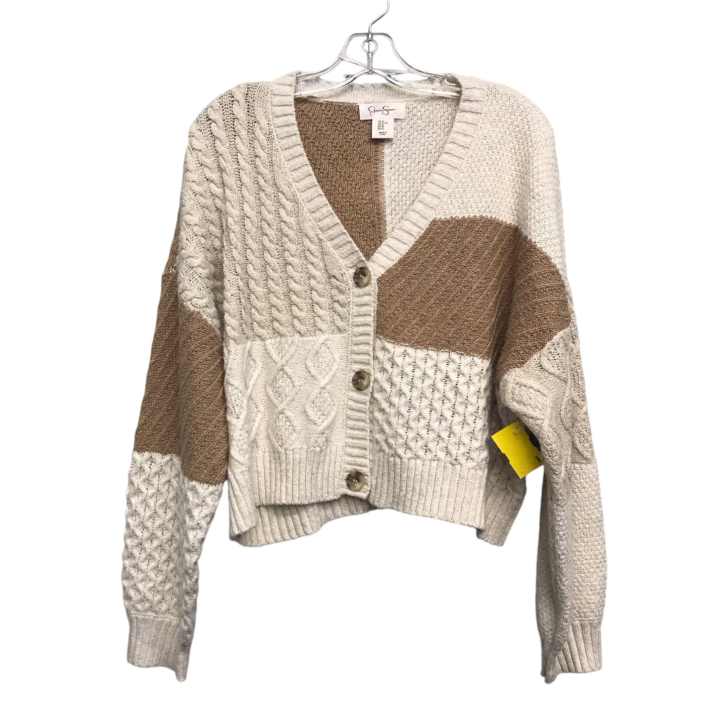 Sweater Cardigan By Jessica Simpson In Brown & Cream, Size:Xl