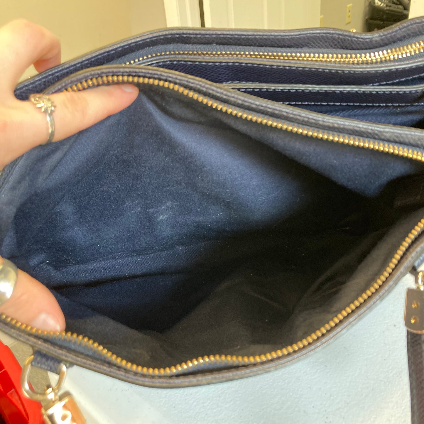 Handbag Designer By Coach In Navy, Size:Large