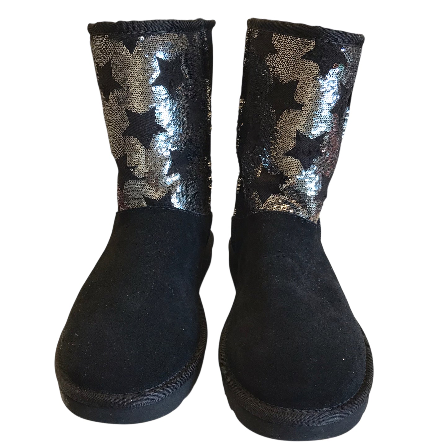 Boots Designer By Ugg In Black & Silver, Size:8