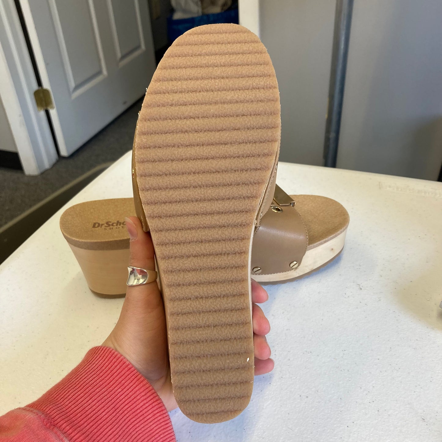 Sandals Heels Wedge By Dr Scholls In Tan, Size:8