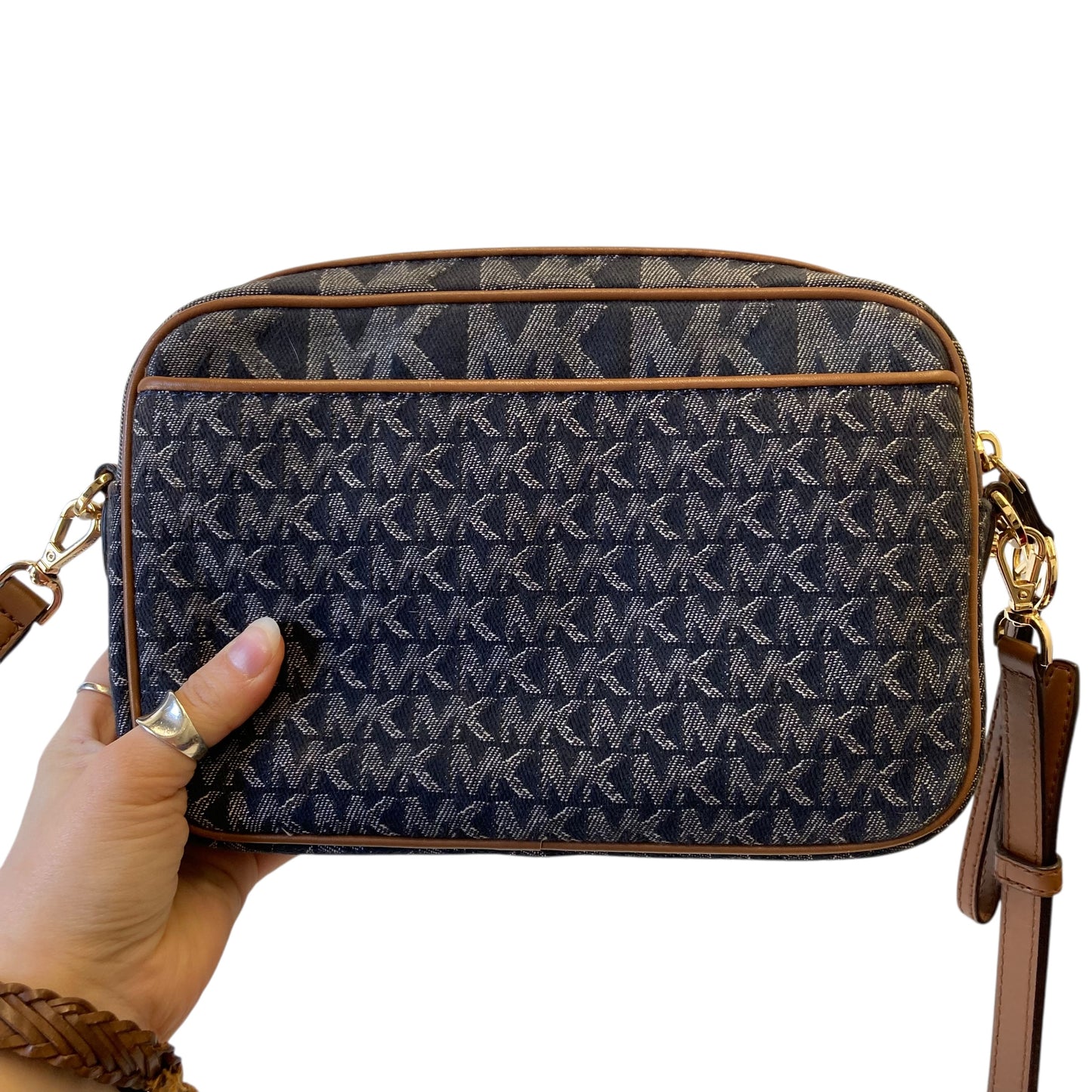 Crossbody Designer By Michael Kors In Blue & Brown, Size:Small