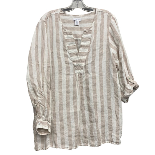 Top Sleeveless By Antibes Blanc Linen In Tan & White, Size:1X