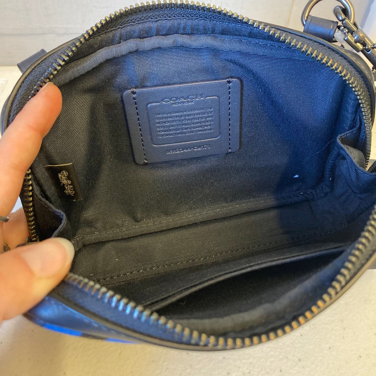 Crossbody Designer By Coach In Black & Blue, Size:Small