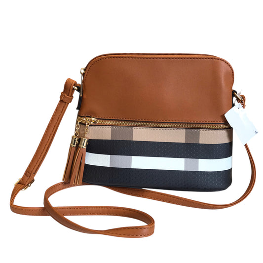 Crossbody In Plaid Pattern, Size:Medium