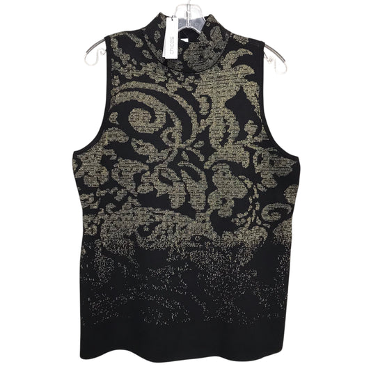 Sweater Sleeveless By Chicos In Black & Gold, Size:L
