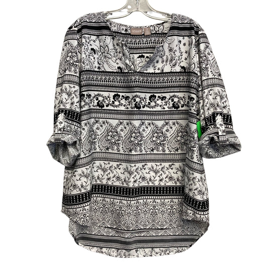 Top 3/4 Sleeve By Chicos In Black & White, Size:L