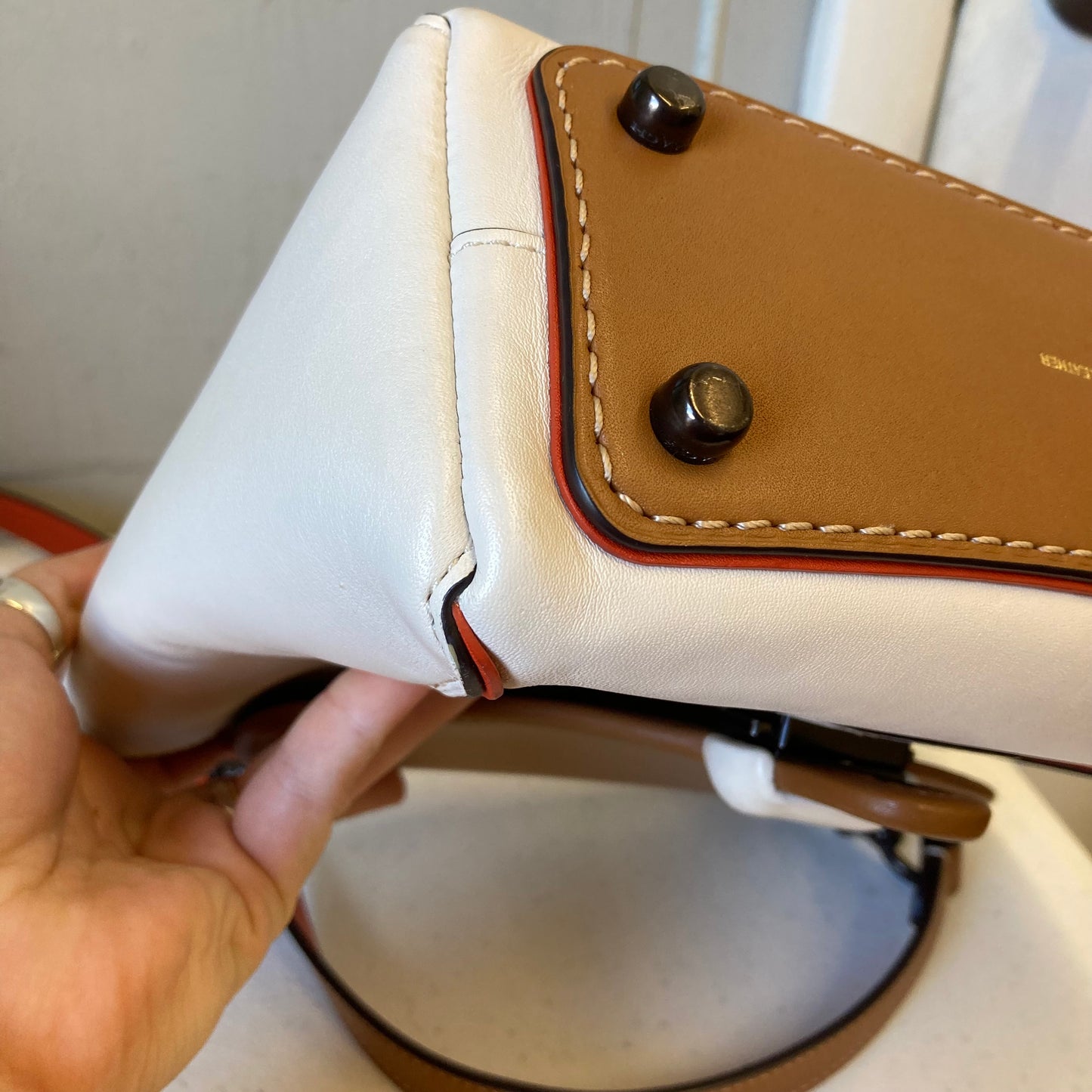 Crossbody Designer By Coach In Cream, Size:Medium