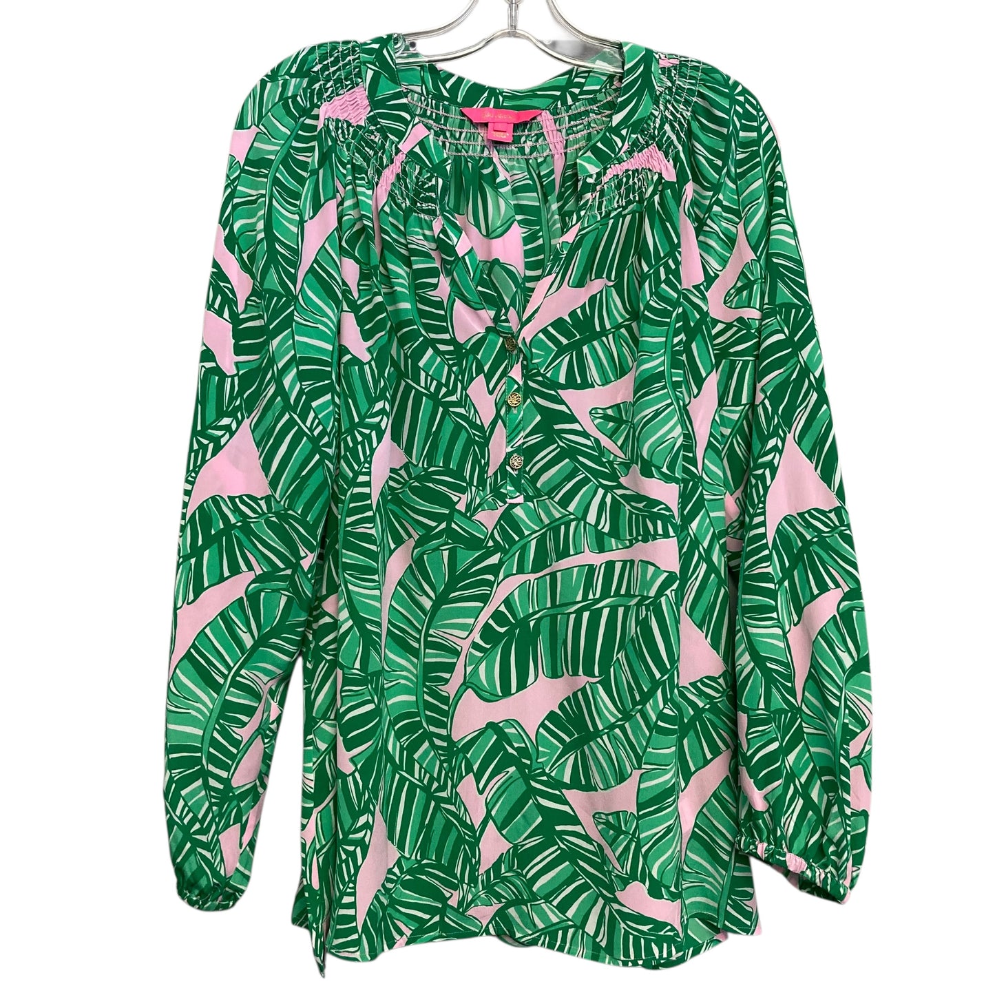 Blouse Designer By Lilly Pulitzer In Green & Pink, Size:L