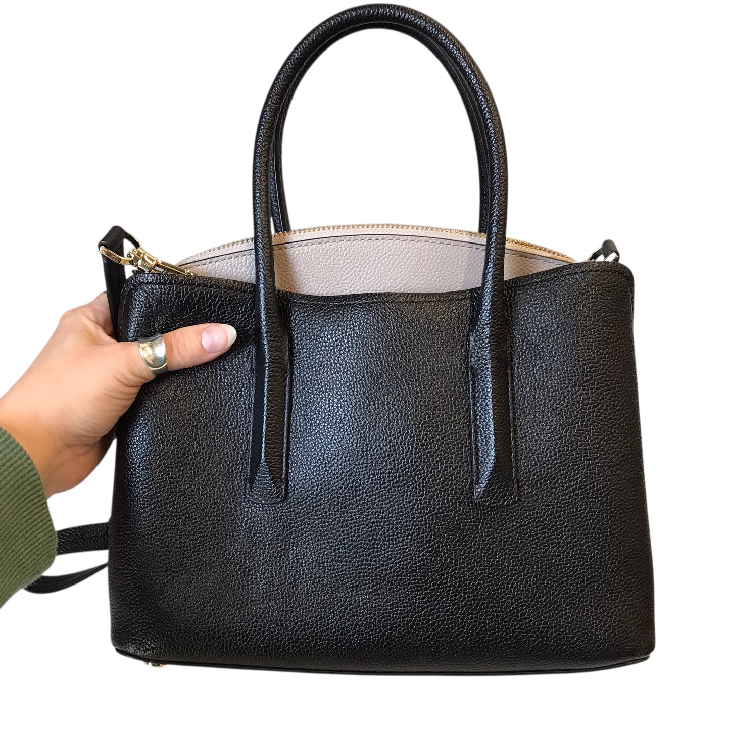 Handbag Designer By Kate Spade In Black & Tan, Size:Medium