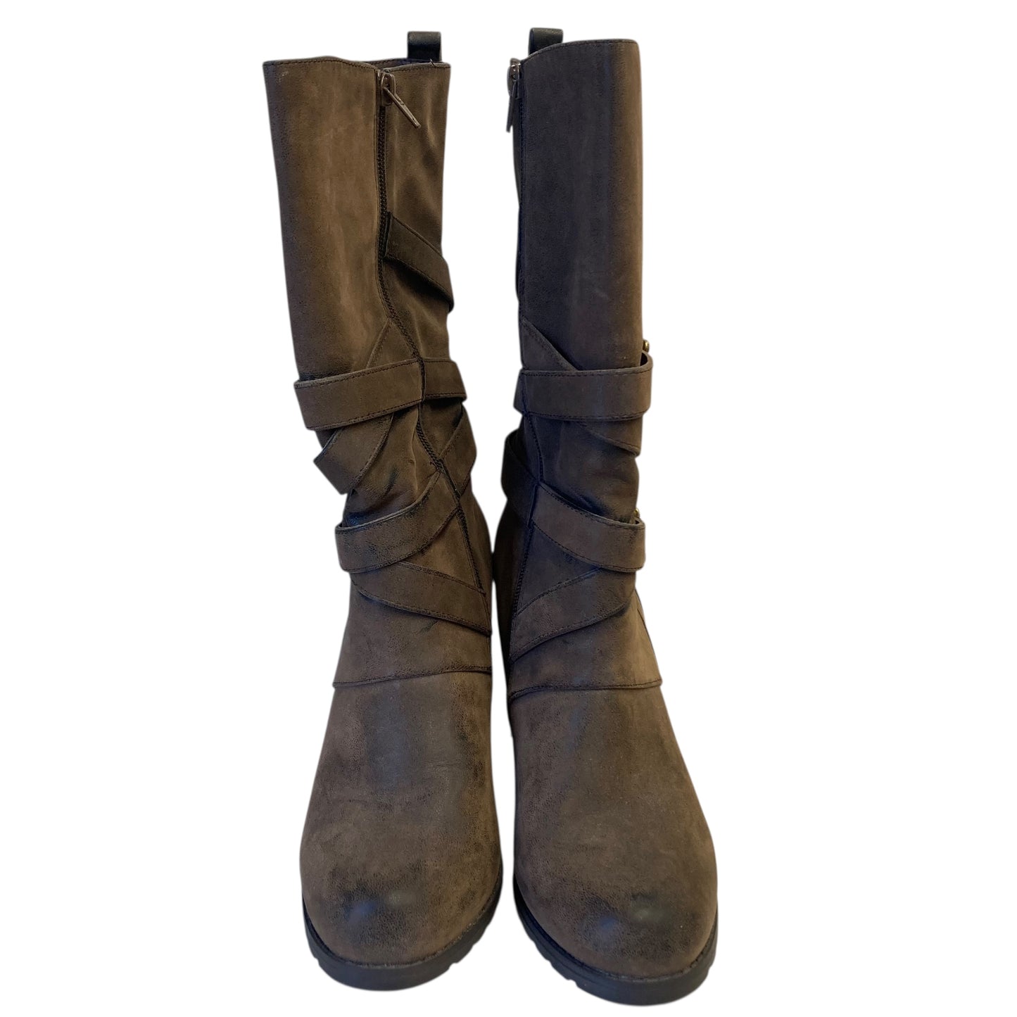 Boots Mid-Calf Heels By Levity In Brown, Size:9