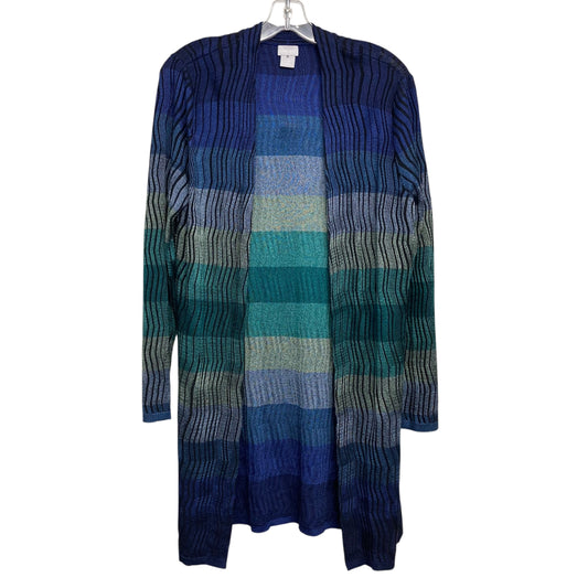 Sweater Cardigan By Chicos In Blue & Green, Size:L