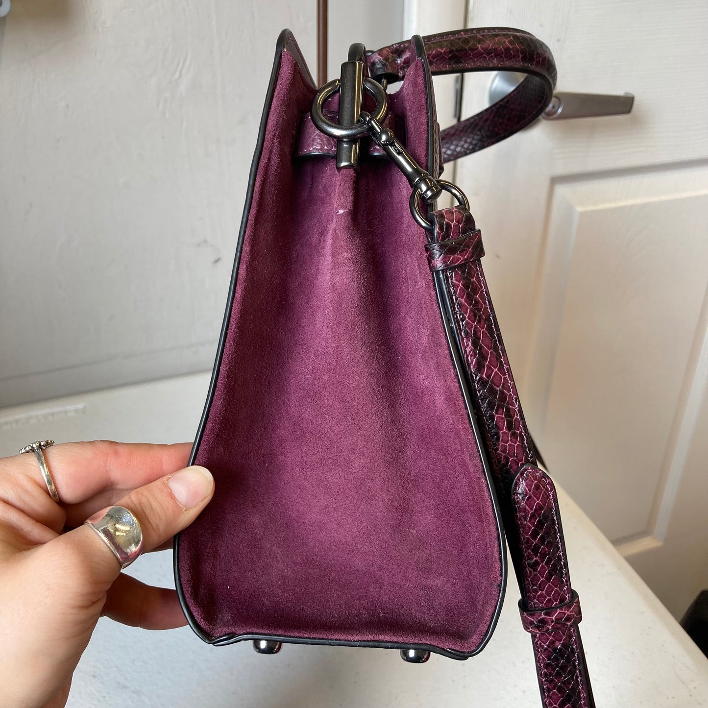 Handbag Designer By Coach In Purple, Size:Medium