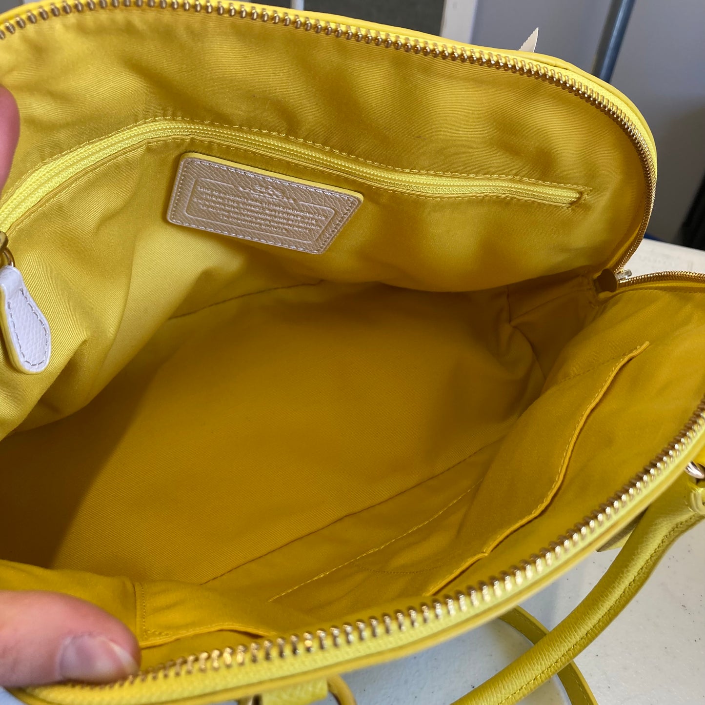 Handbag Designer By Coach In Yellow, Size:Medium