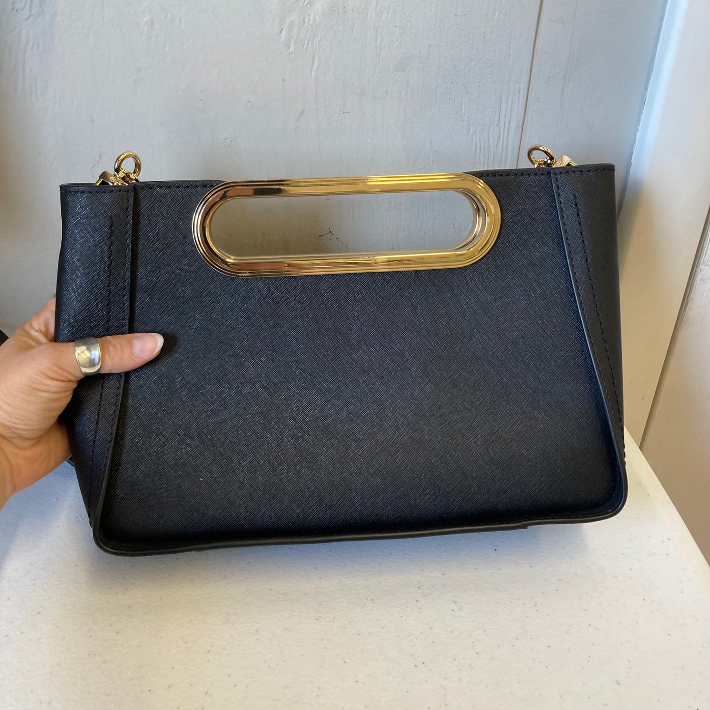 Crossbody Designer By Michael Kors In Black & Gold, Size:Medium