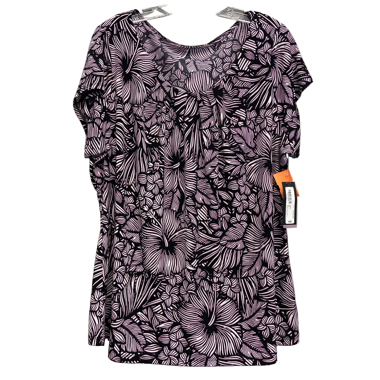 Top Sleeveless By Worthington In Black & Pink, Size:2X