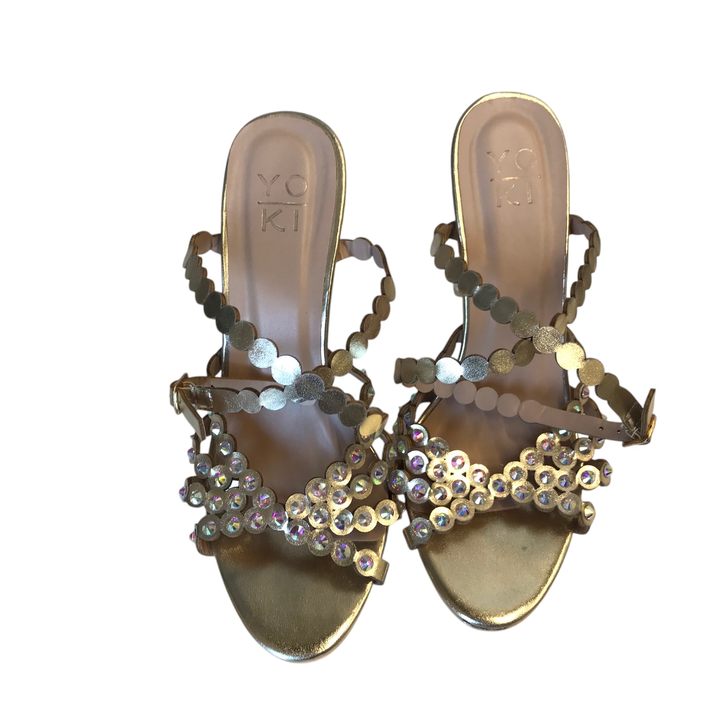 Shoes Heels Block By Yoki In Gold, Size:8