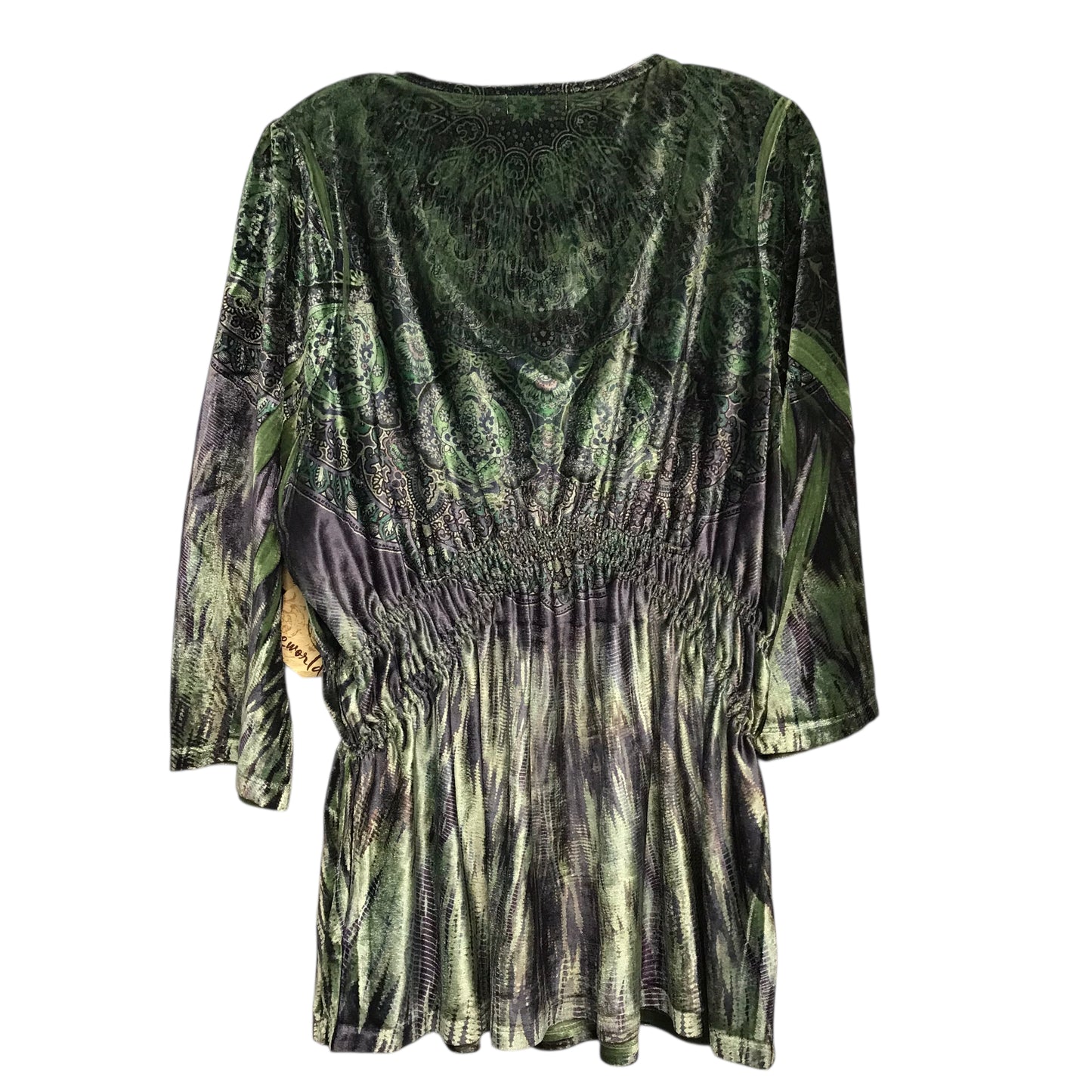 Top 3/4 Sleeve By One World In Green, Size:1X