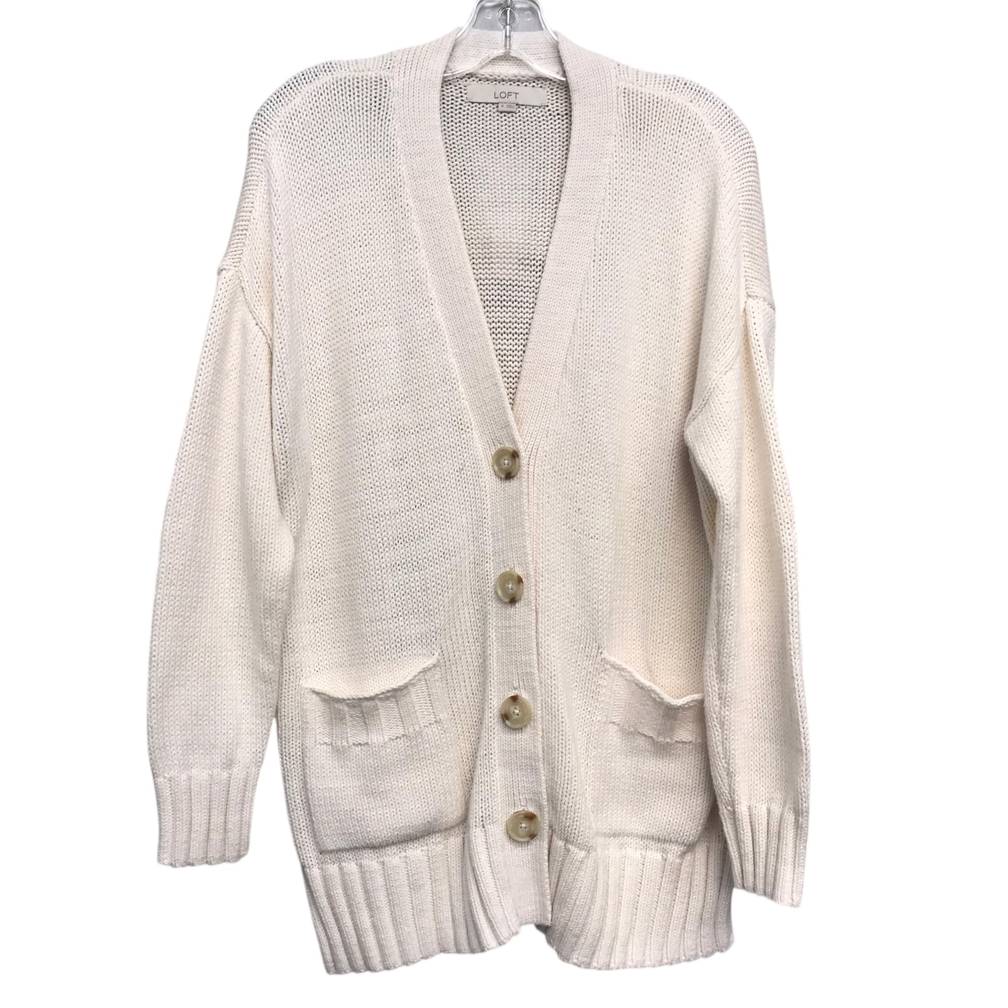 Sweater Cardigan By Loft In Ivory, Size:M