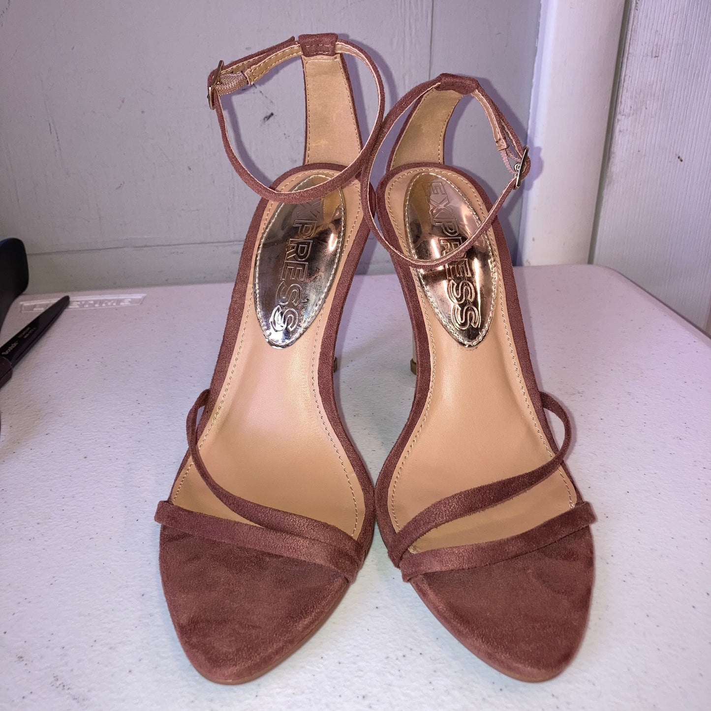 Sandals Heels Stiletto By Express In Brown, Size:6