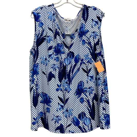 Top Sleeveless By Calvin Klein In Blue & White, Size:2X