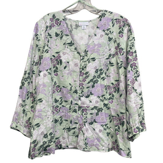 Top 3/4 Sleeve By Liz Claiborne In Green, Size:Xl