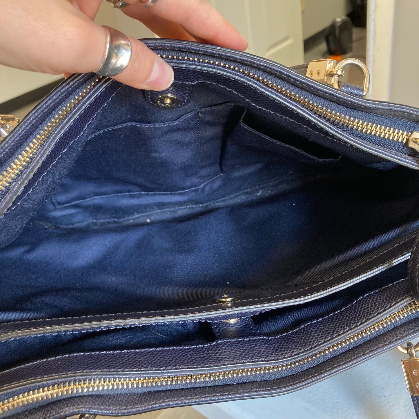 Handbag Designer By Coach In Navy, Size:Large