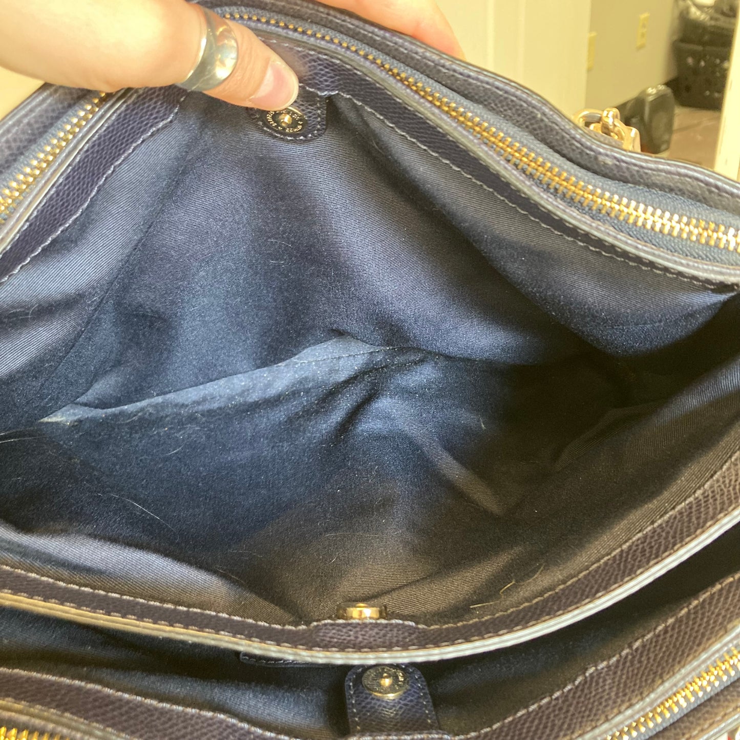 Handbag Designer By Coach In Navy, Size:Large