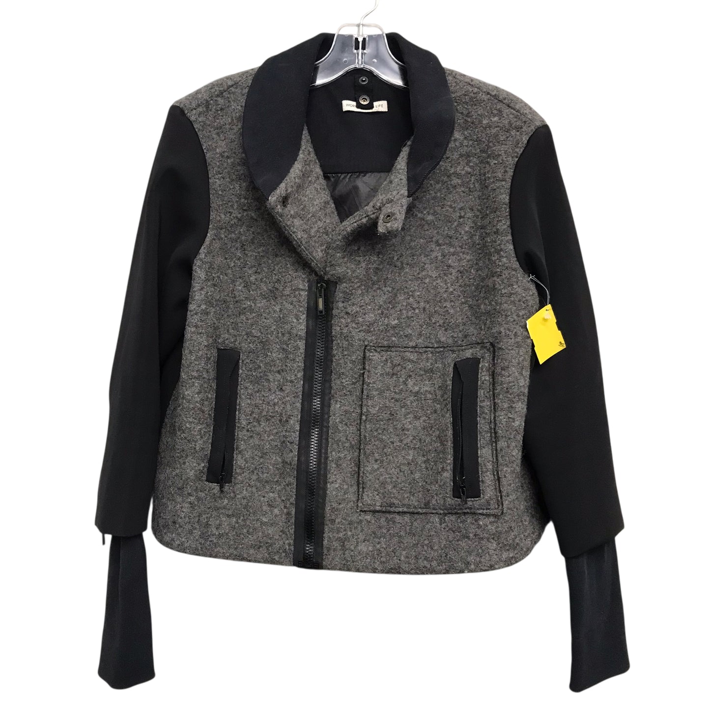 Jacket Moto By Work Out Life In Black & Grey, Size:S
