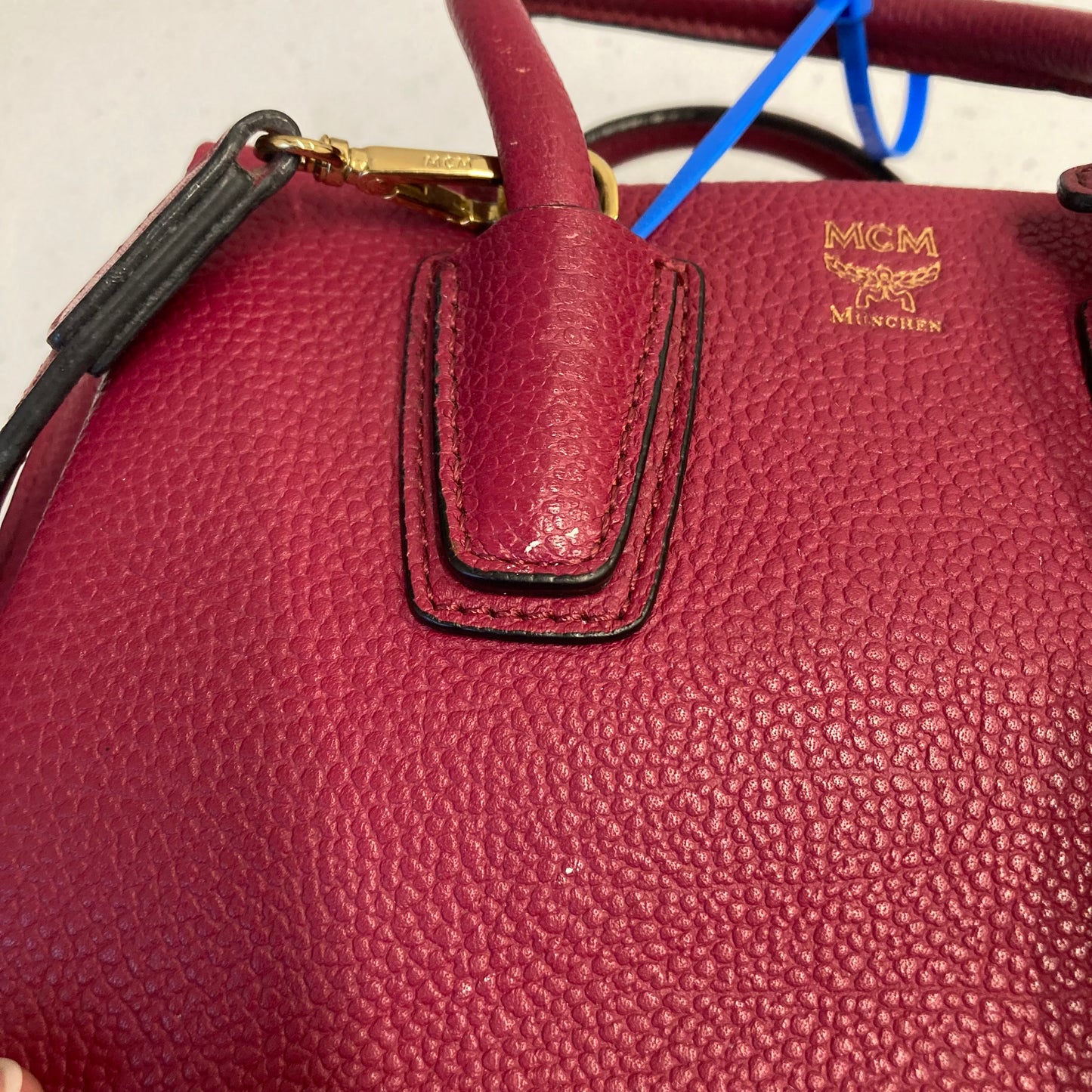 Handbag Luxury Designer By Mcm In Red, Size:Small