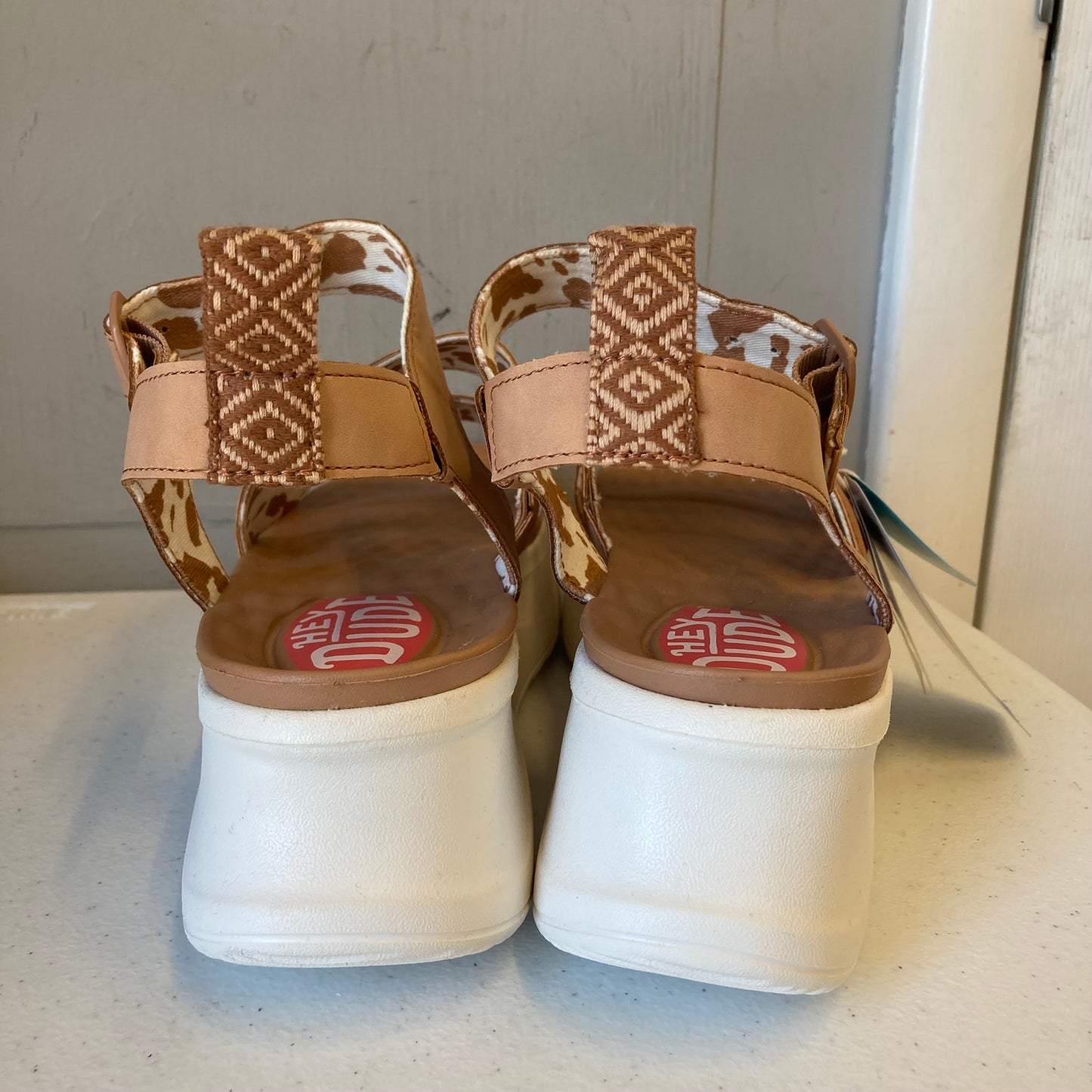 Sandals Heels Platform By Hey Dude In Tan, Size:10