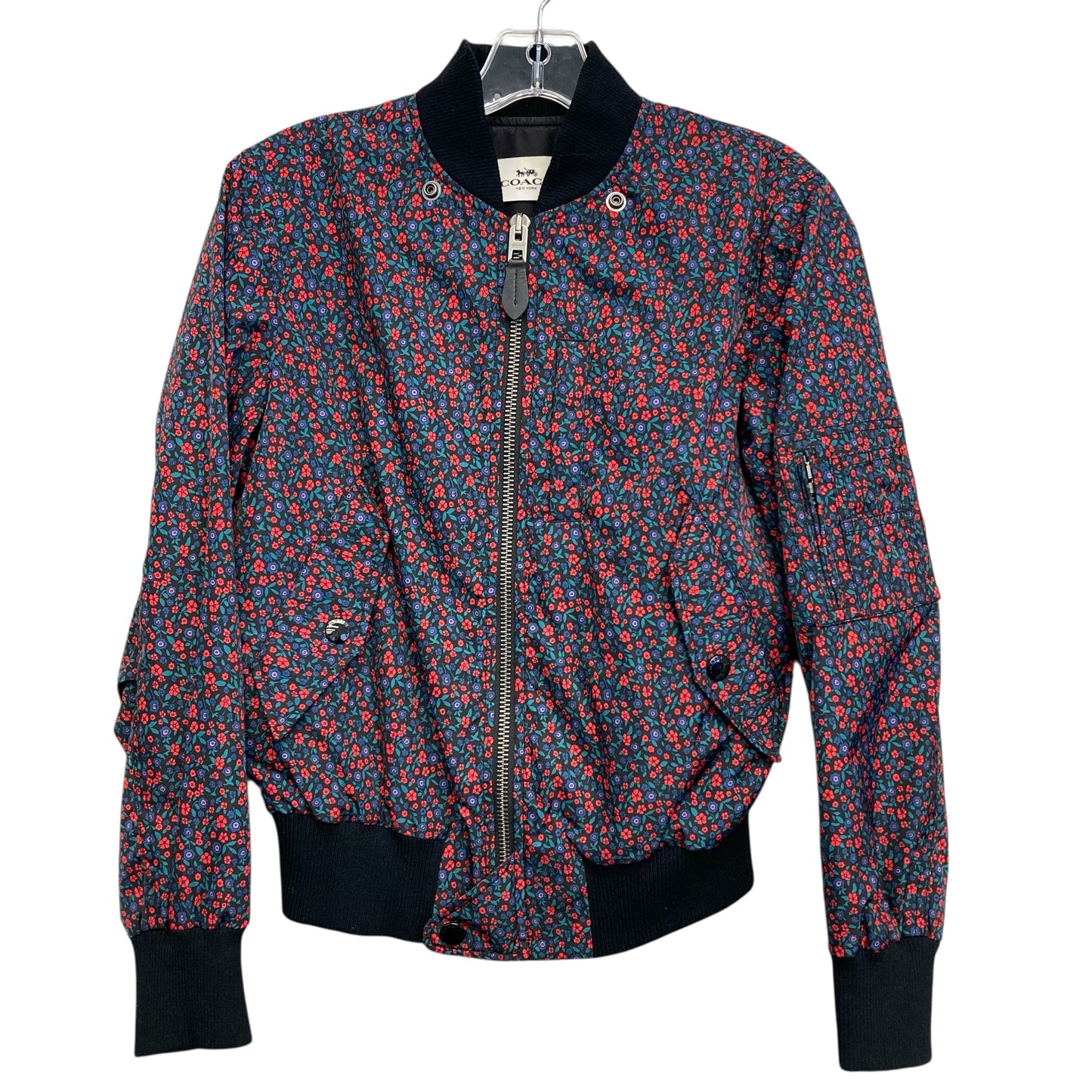 Jacket Designer By Coach In Floral Print, Size:Xs