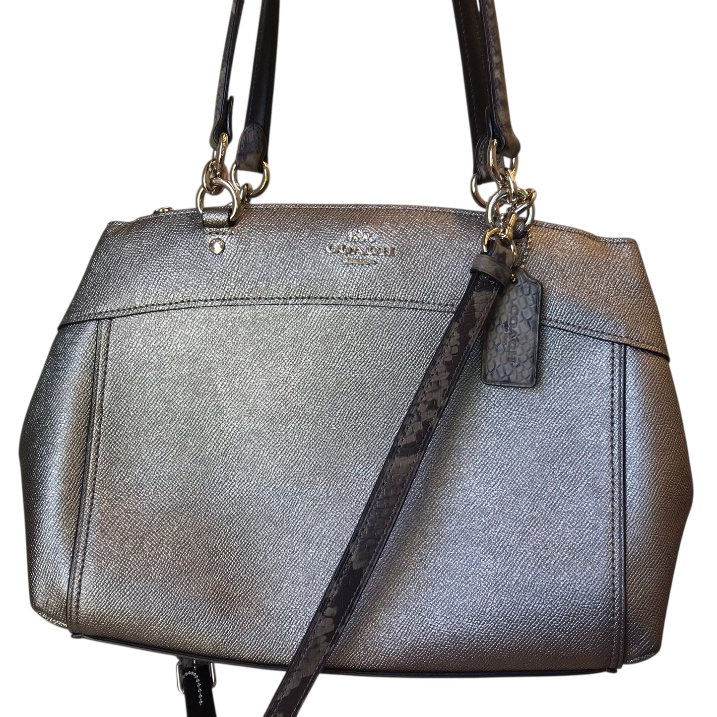 Handbag Designer By Coach In Silver, Size:Large