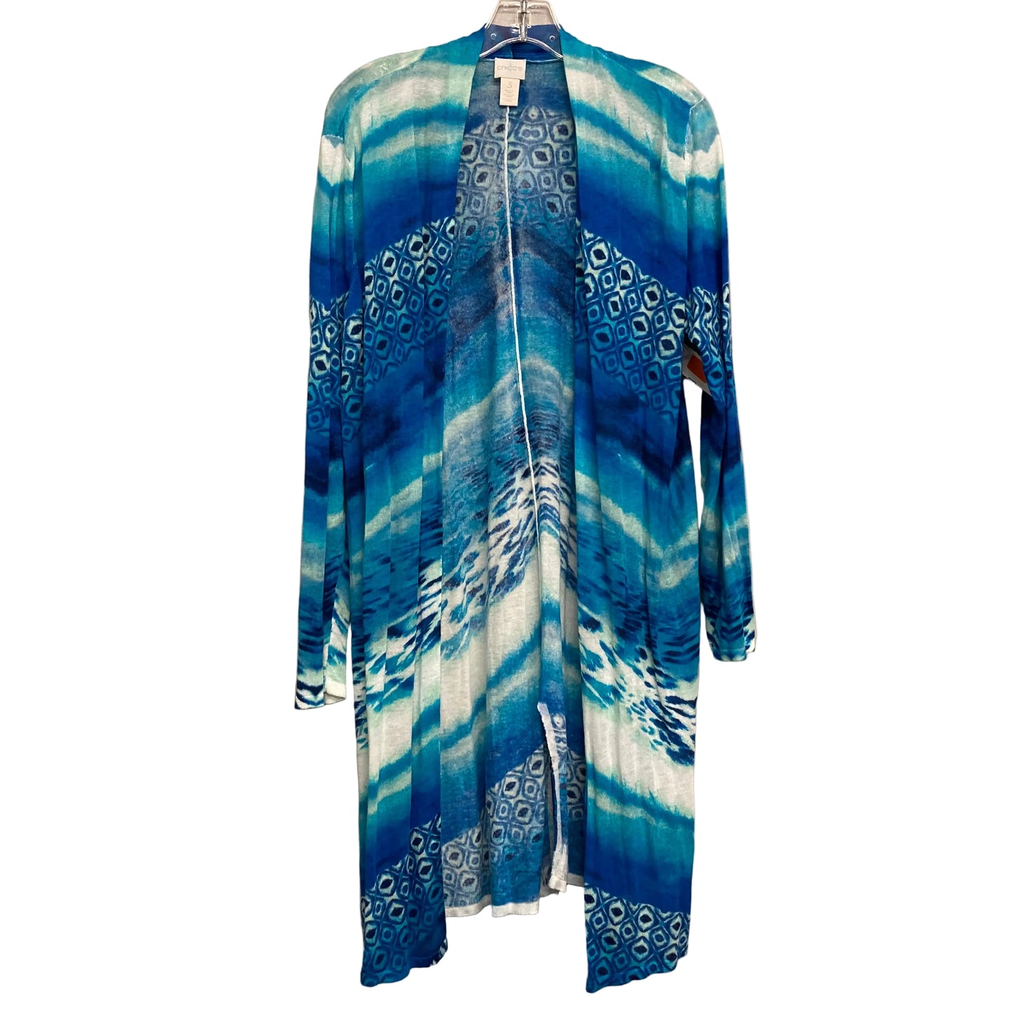 Sweater Cardigan By Chicos In Blue & White, Size:Xl