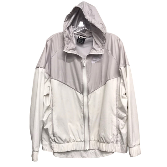 Athletic Jacket By Nike In Grey & White, Size:1X