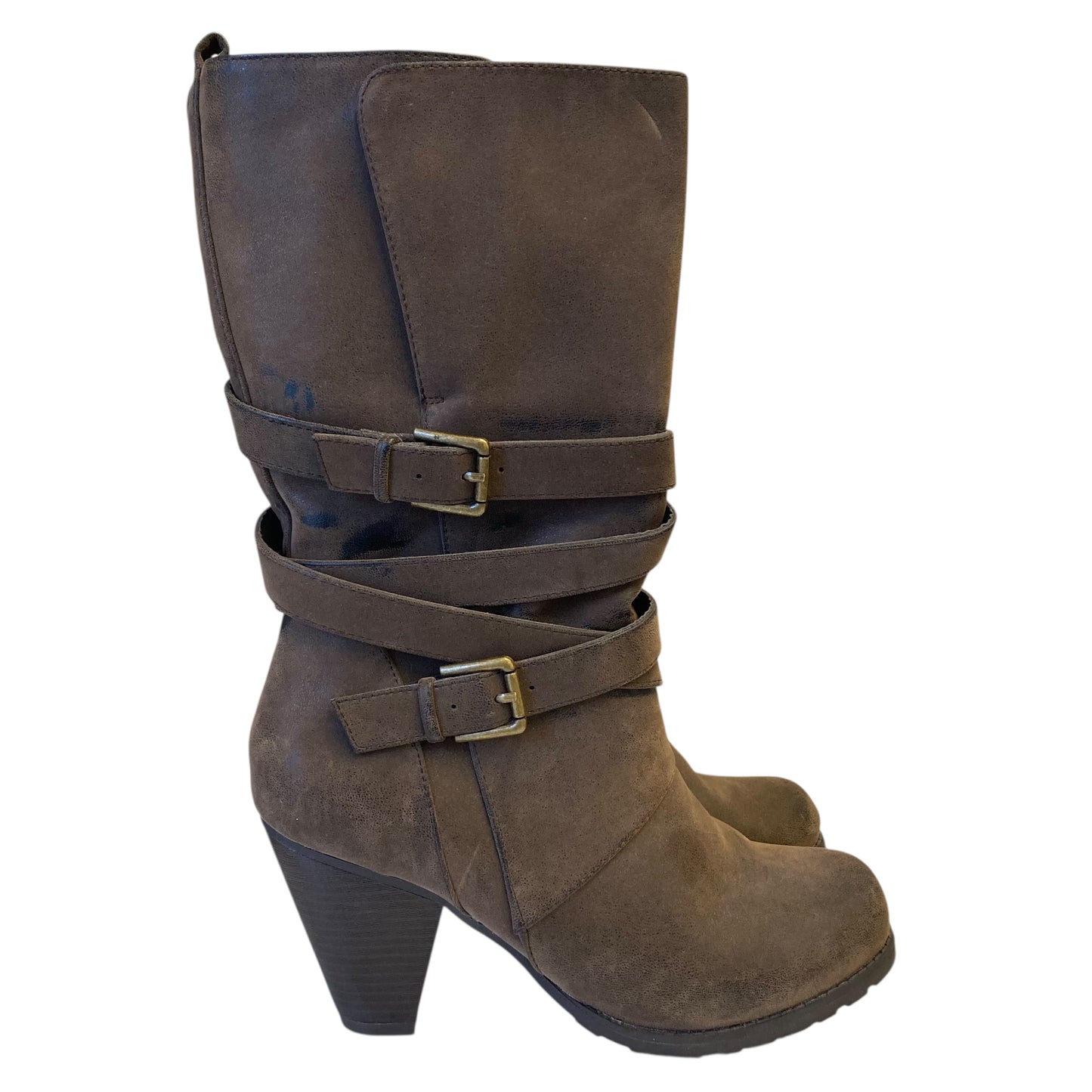 Boots Mid-Calf Heels By Levity In Brown, Size:9