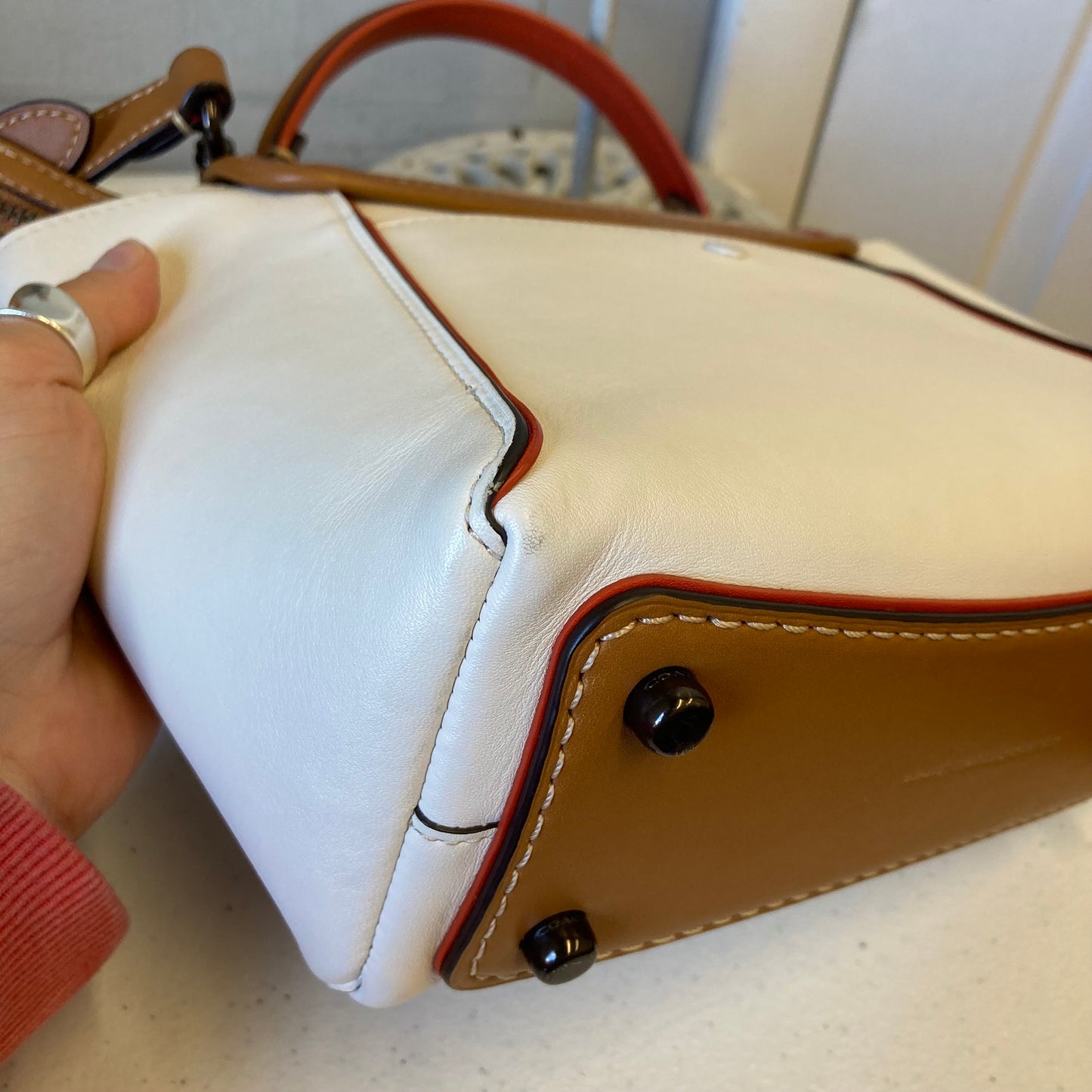 Crossbody Designer By Coach In Cream, Size:Medium