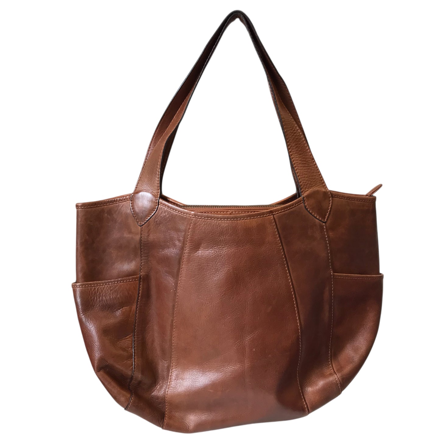 Tote Leather In Brown, Size:Large