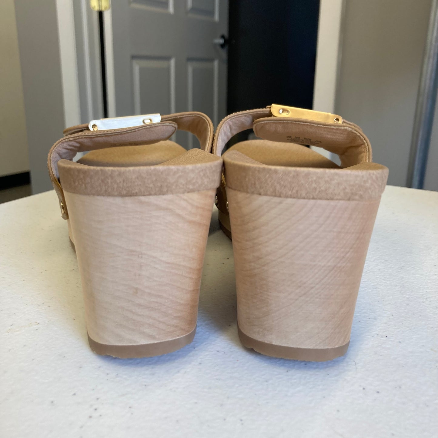 Sandals Heels Wedge By Dr Scholls In Tan, Size:8
