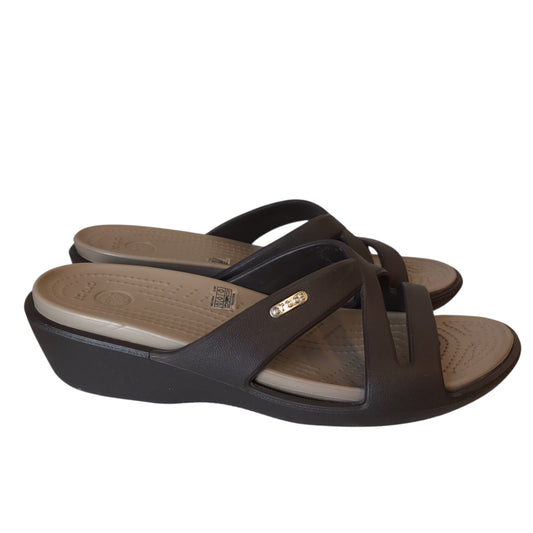 Sandals Heels Wedge By Crocs In Brown, Size:8
