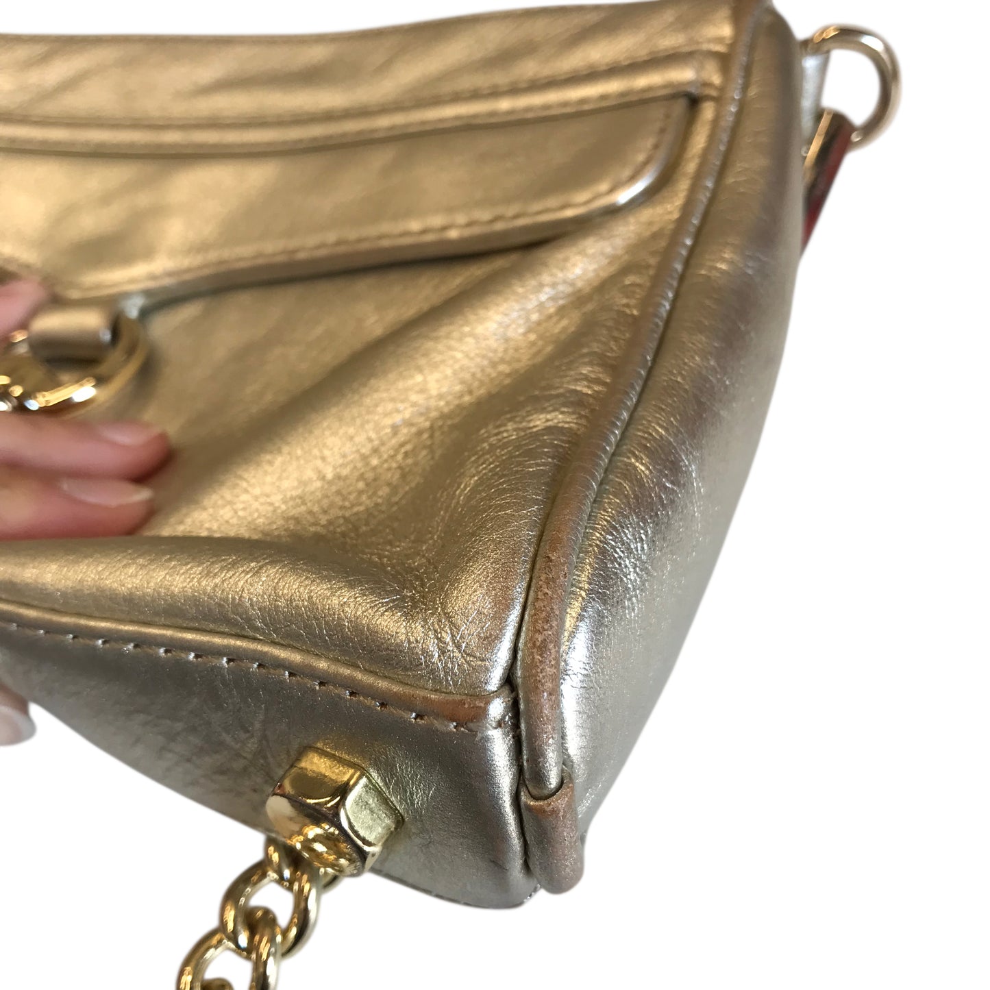 Crossbody Designer By Rebecca Minkoff In Gold, Size:Small