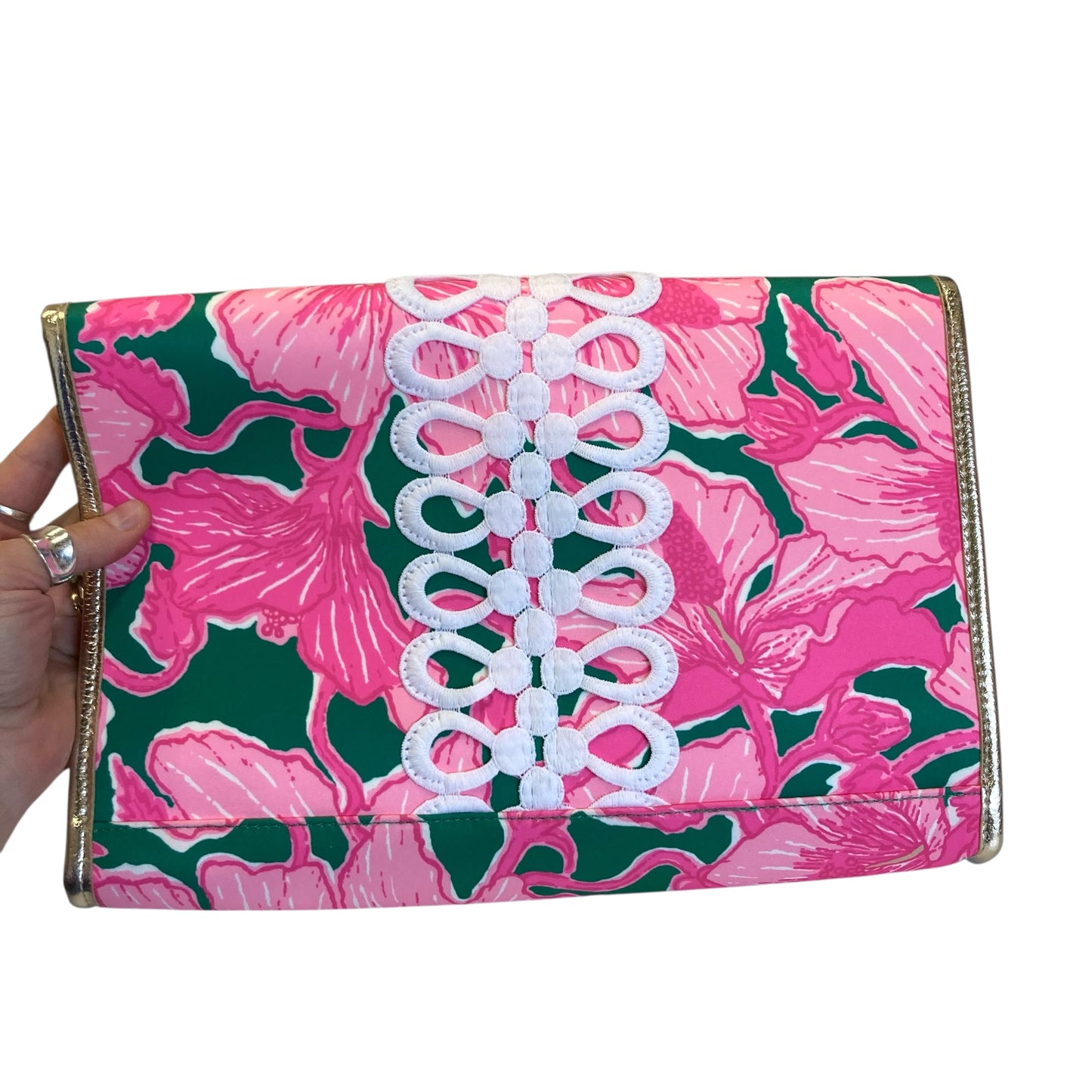 Clutch Designer By Lilly Pulitzer In Green & Pink, Size:Large