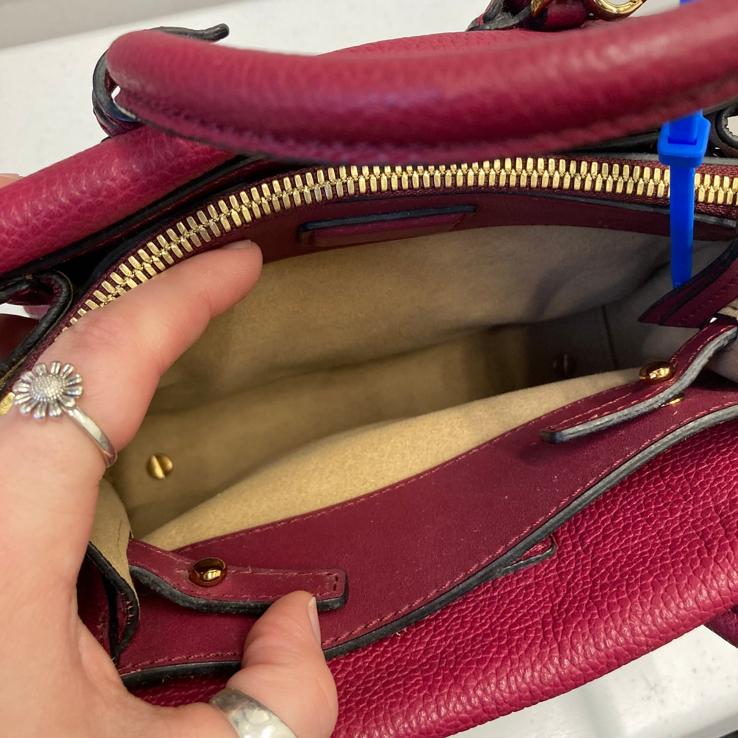 Handbag Luxury Designer By Mcm In Red, Size:Small