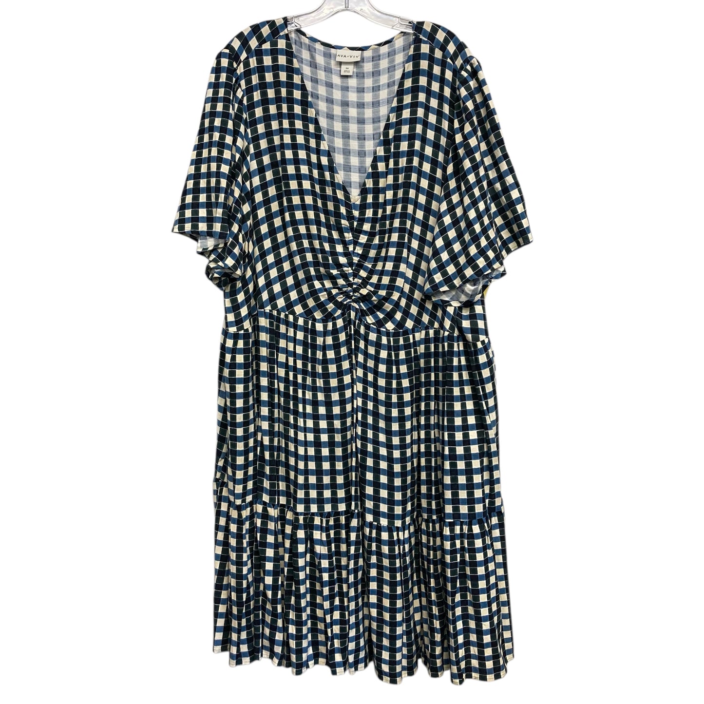 Dress Casual Midi By Ava & Viv In Blue & Cream, Size:3X