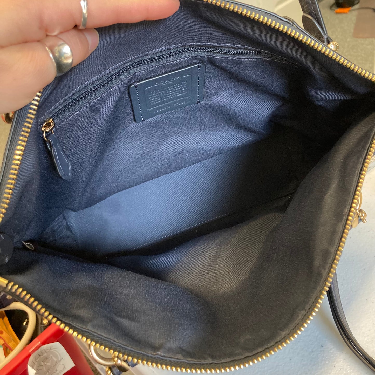 Handbag Designer By Coach In Navy, Size:Medium