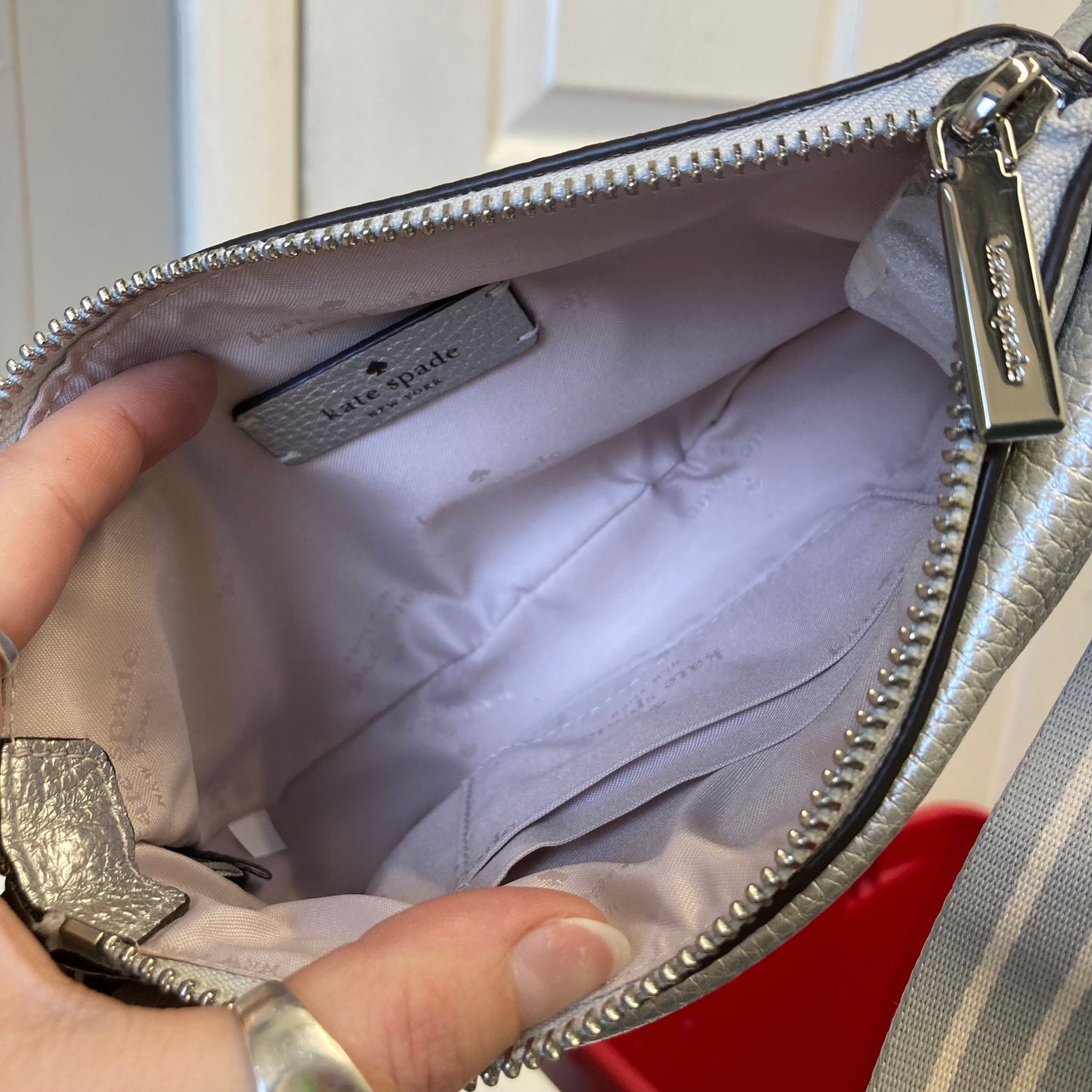 Belt Bag Designer By Kate Spade In Silver, Size:Small